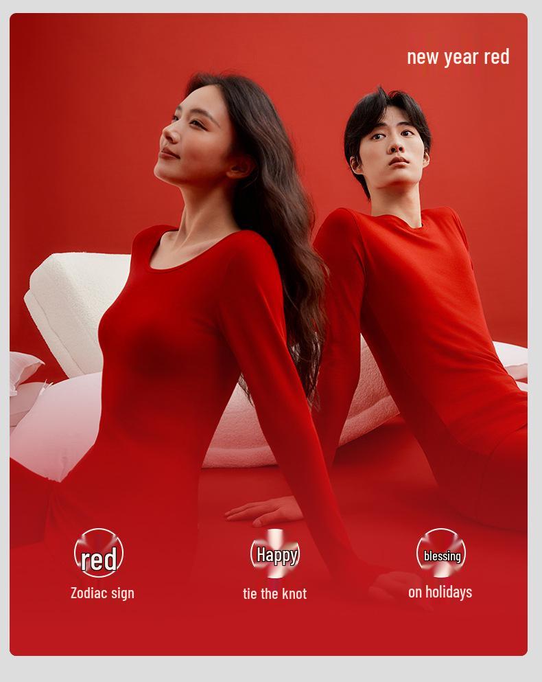 190g Warm Autumn/Winter Pure Cotton Base Layer: Men's & Women's Round Neck Pullover and Trousers Set
