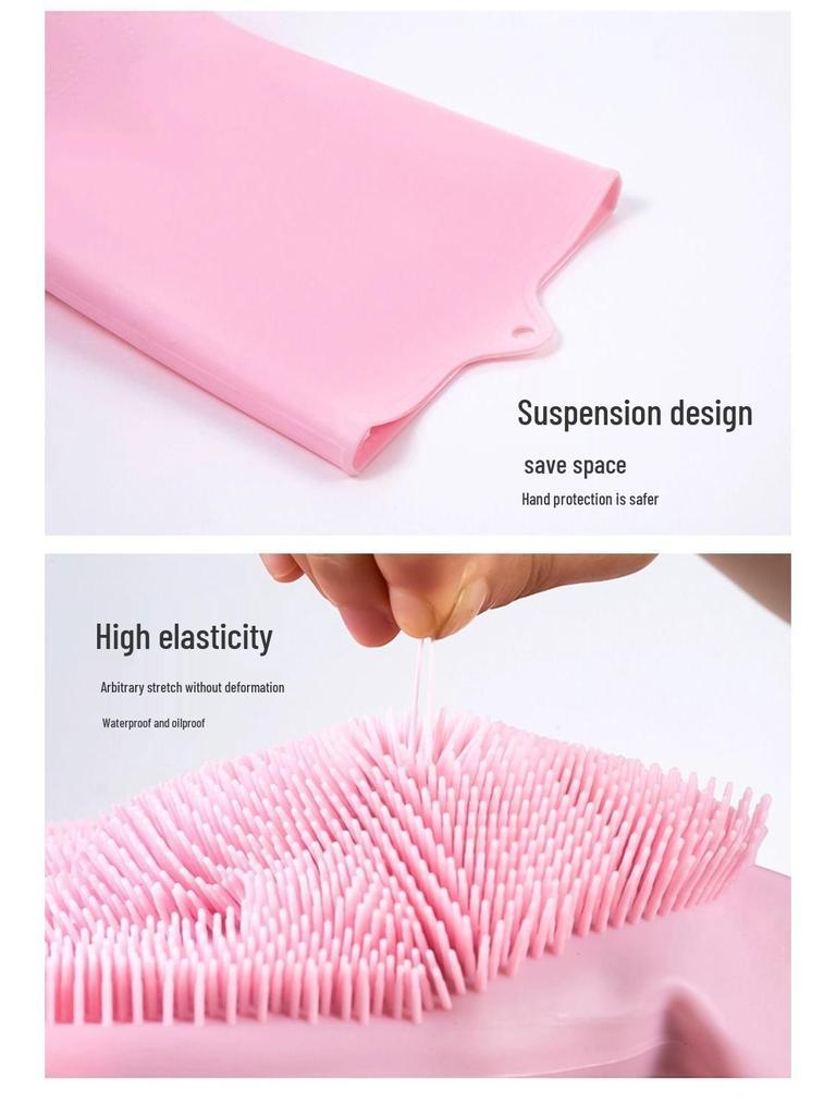 Durable Fleece-Lined Silicone Dishwashing Gloves - Non-Slip, Thickened for Household Scrubbing & Cleaning