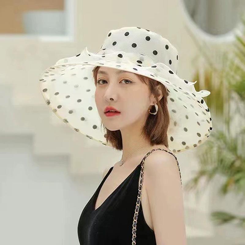 1 Stück Kentucky Derby Organza Kirchenhüte mit breiter Krempe Rüschen Blume Damen Netz Sonnenhut