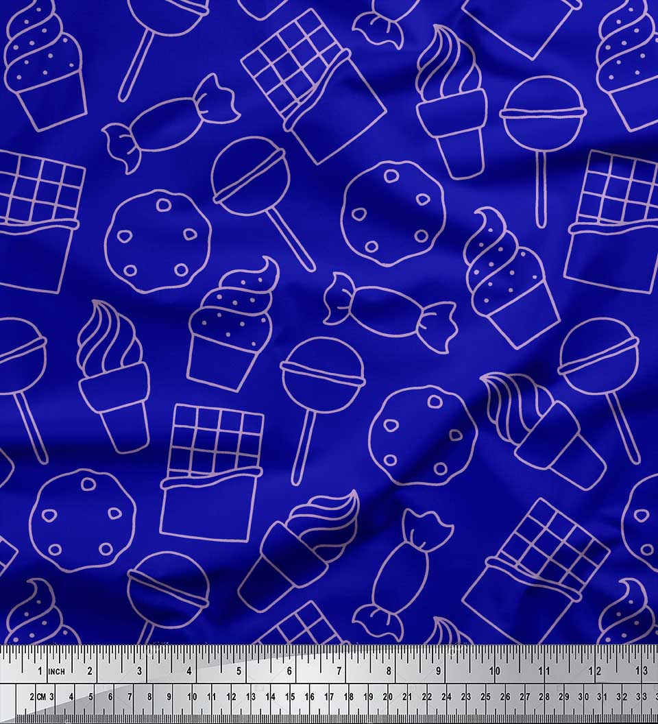 

Тканина з японським креповим атласом Soimoi Grey Тканина з принтом для печива та кексів з їжею 1 метр 42 дюйма 42 Inch Wide - Poly Crepe синій