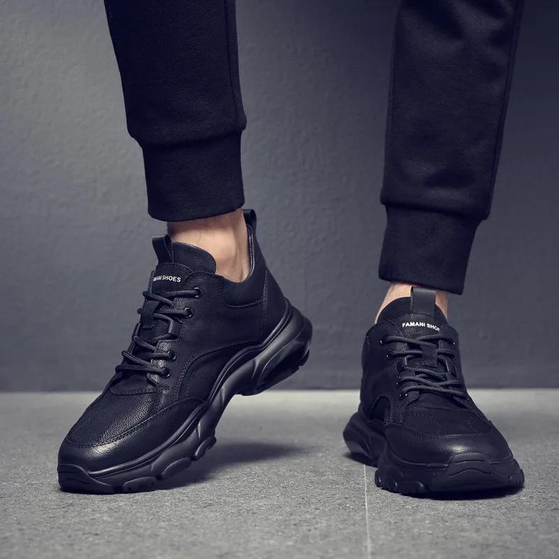 Fashion Genuine Leather Male Sneakers Incresed Man Casual Shoes Winter Cotton Men's Sports Shoes Size 38-46 High Quality Jogging Shoes