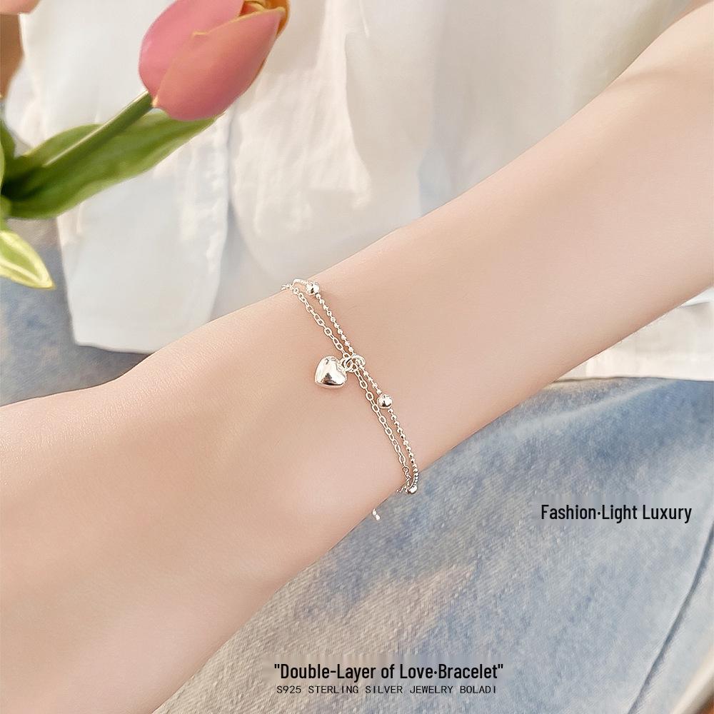 Elegant S925 Sterling Silver Dual Heart Bracelet - Chic, Modern, and Versatile