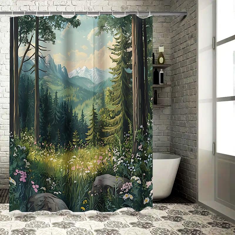 Enchanted Forest Shower Curtain Nature Inspired Home Decor Waterproof Polyester Fabric Suitable for Wet and Dry Separation