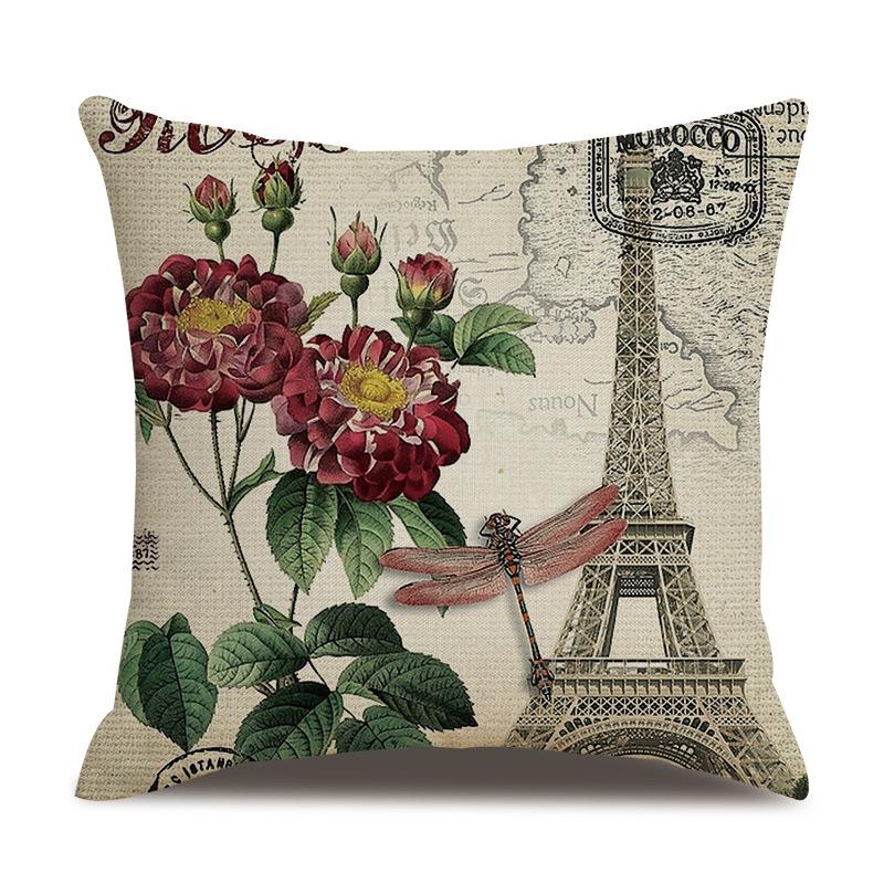 Linen Pillowcase American Rustic Rose Sofa Cushion Cover Retro Style Car Home Soft Decoration
