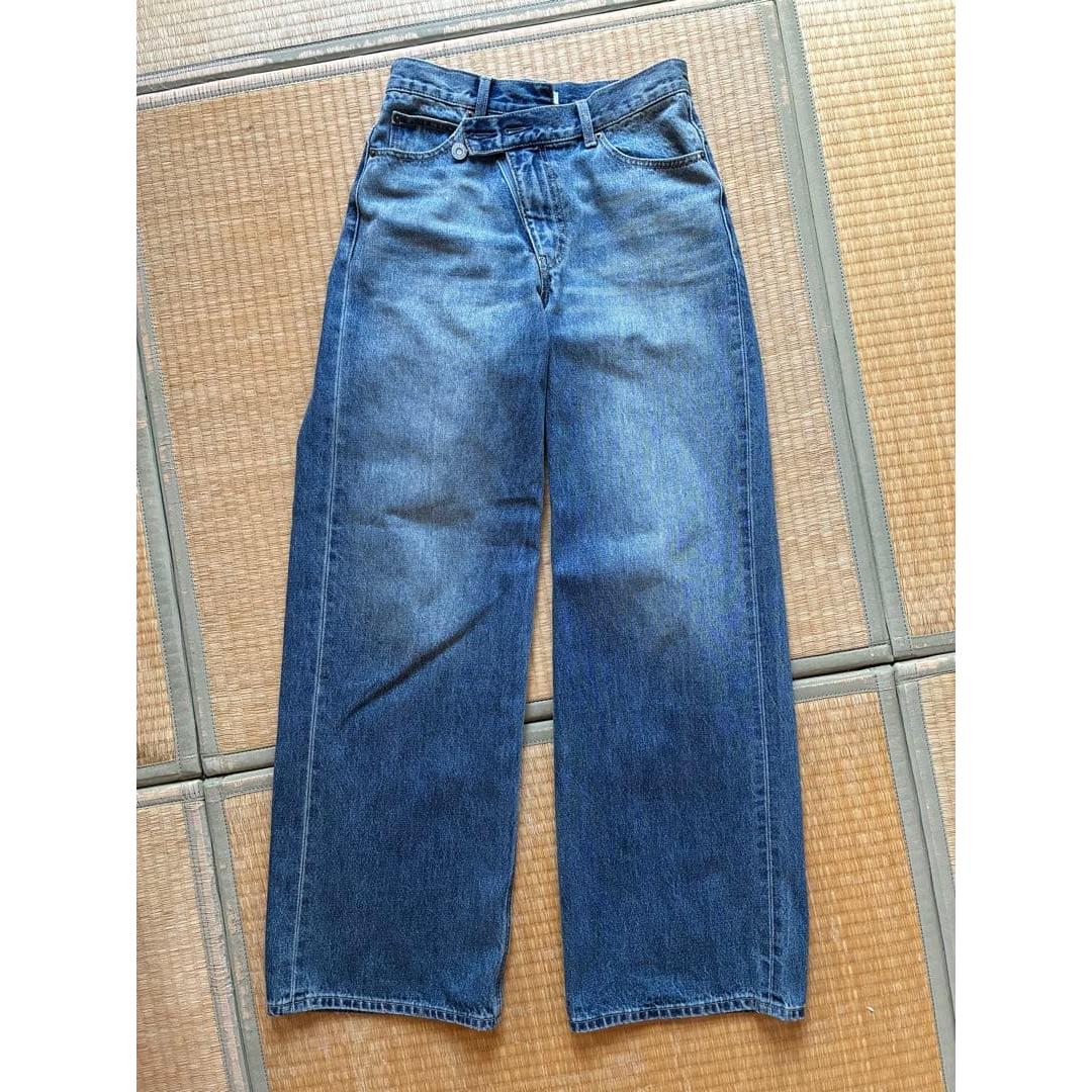 moussy cross waist wide straight denim