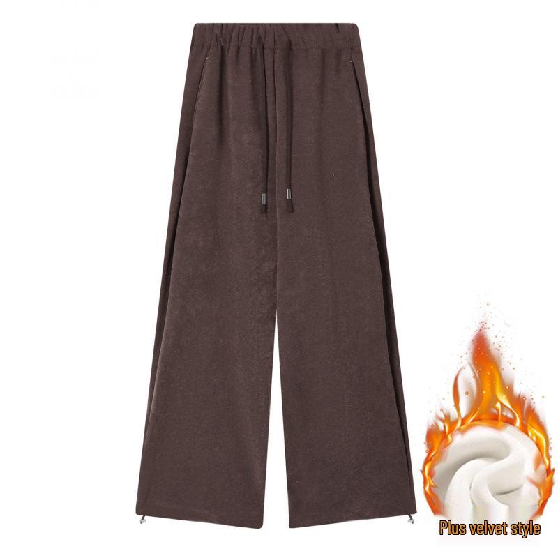 Women's Winter Casual Wide-Leg Drawstring Pants – Fashionable, Lazy Style, Tapered, Floor-Length, Thickened, and Versatile Straight Leg Design.