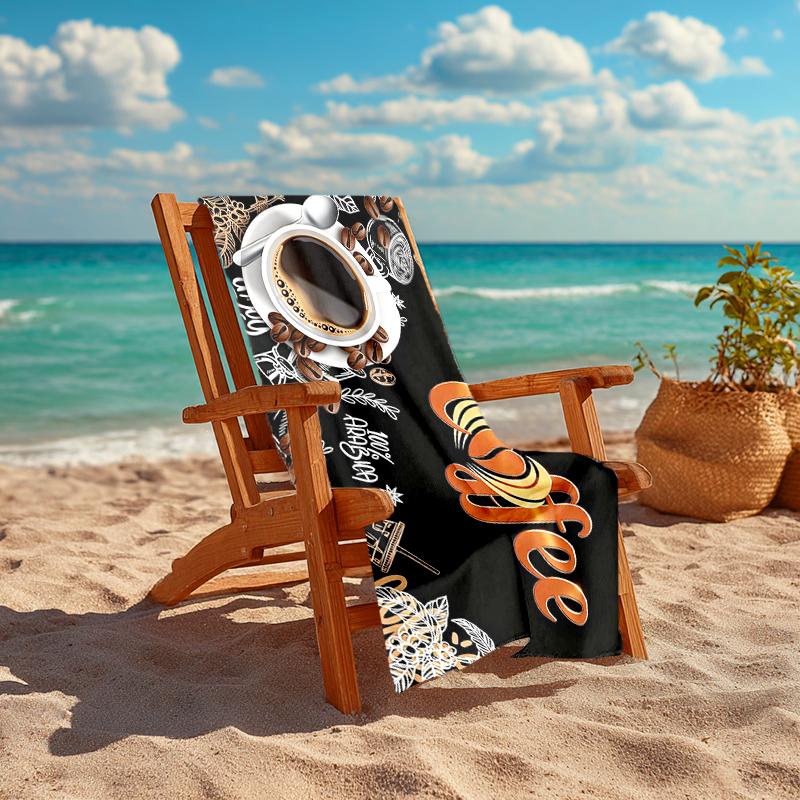 1Pc Coffee Art Beach Towel, Quick Dry, Multi-Use for Beach Pool Gym Yoga Home Travel, Christmas, Halloween, Xmas Gift M928732