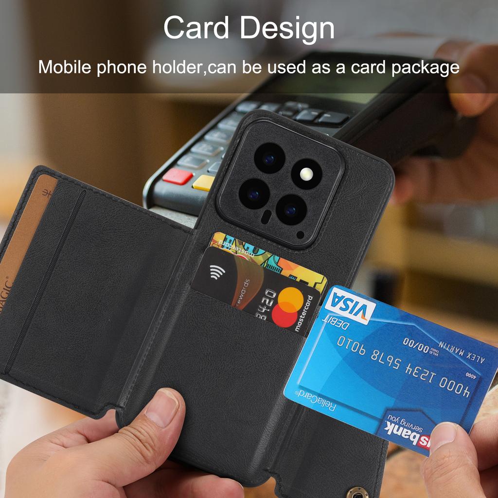 For Xiaomi 14 Case Card Holder PU Leather Coated TPU Kickstand Phone Cover