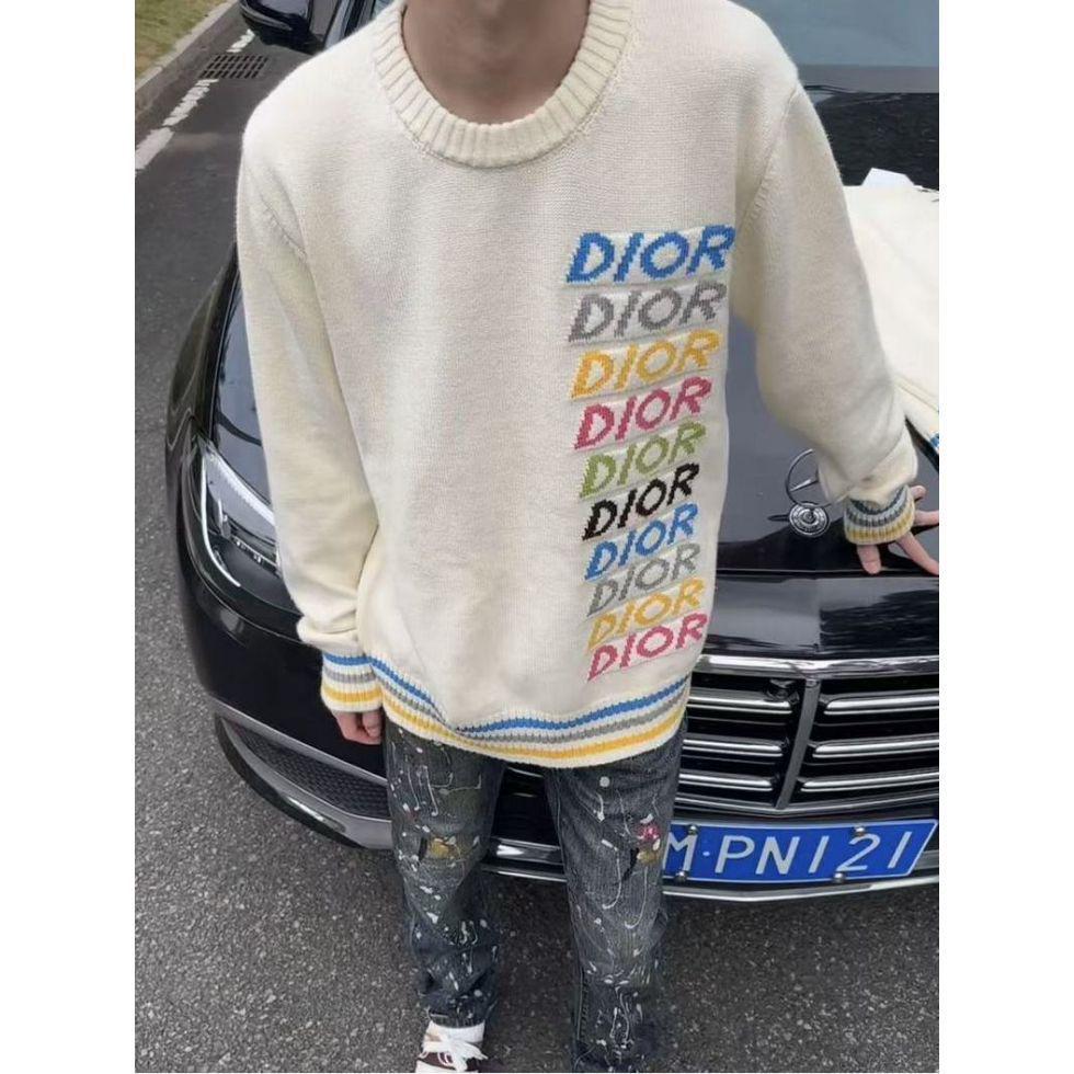 2025 Autumn/Winter Luxury Rainbow Logo Knit Sweater, Unisex Loose Casual Round Neck Top