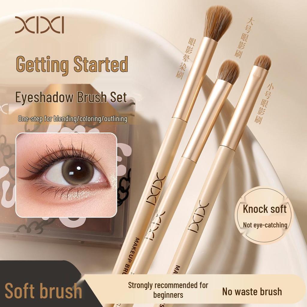 Xixi Light Face Starter Eyeshadow 3-Piece Brush Set: Eyeshadow, Blending, and Detailing Brushes with Soft Bristles - Portable Makeup Kit.