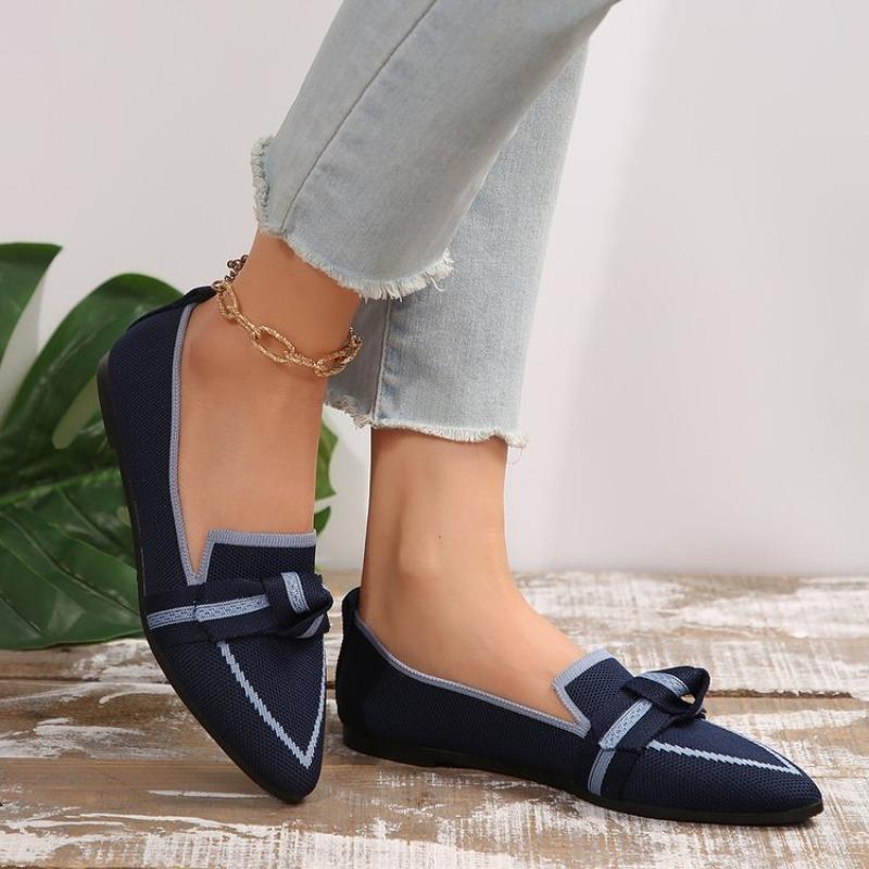 Women's Pointed Toe Flying Woven Loafers, Bow Decor Slim Fit Flat Shoes, Casual Slip On Daily Ladies Single Shoes