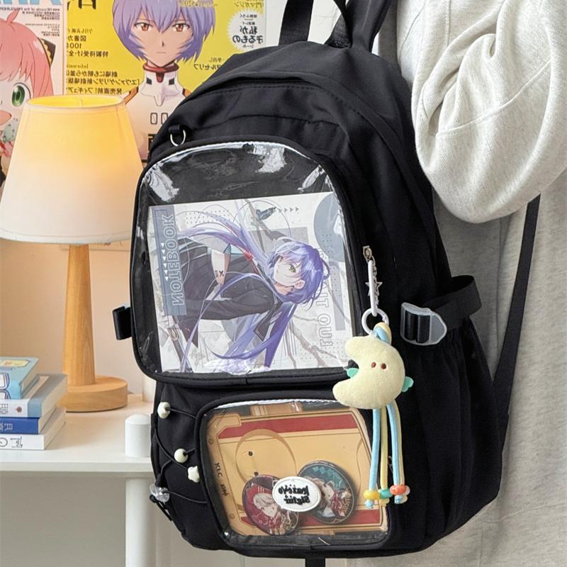 

New transparent backpack, light and simple junior high school student schoolbag, Japanese dirt-resistant large-capacity cute bag чорний