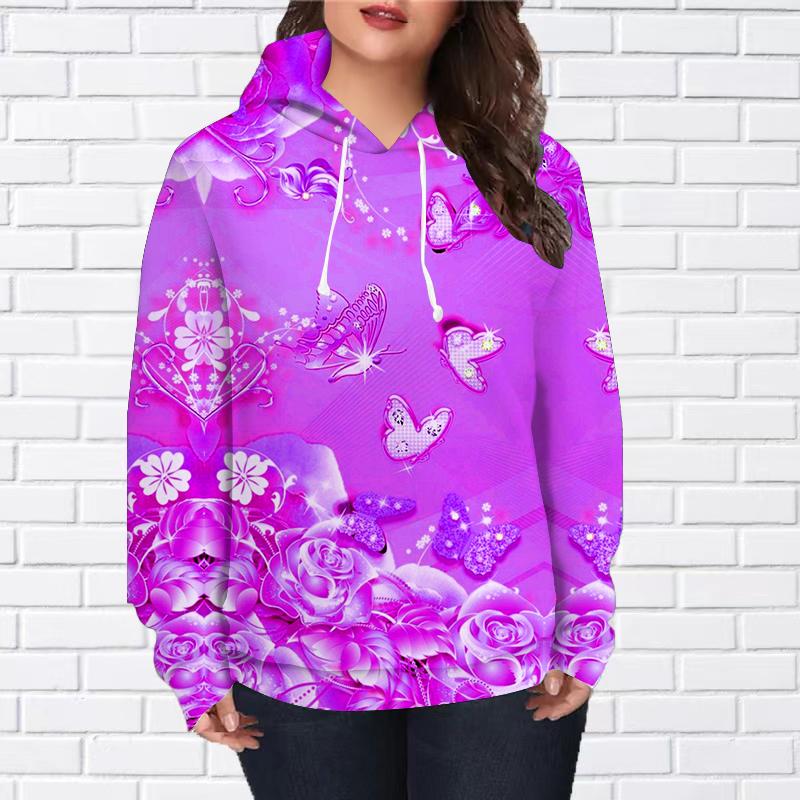 

Женская мода серебристый кристалл бабочка принт свободные толстовки топы блузка свитшот повседневный длинный рукав пуловер топы 2XL фиолетовый