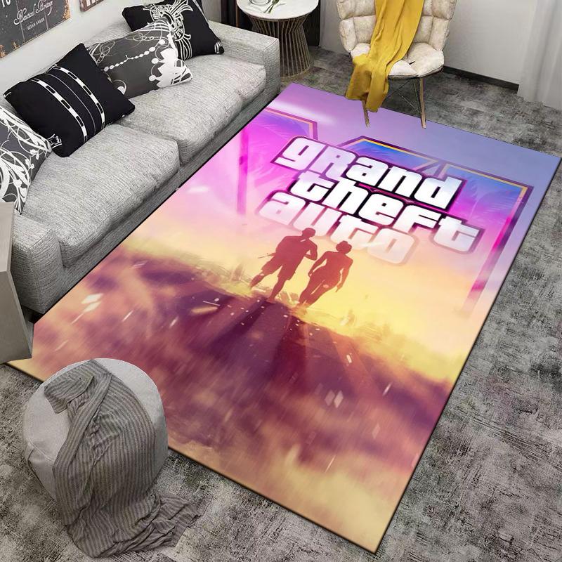 Grand Theft Auto GTA 6 Vice City Růžová Fialová Neonová Herní Plakát Koberec do Místnosti Hráče