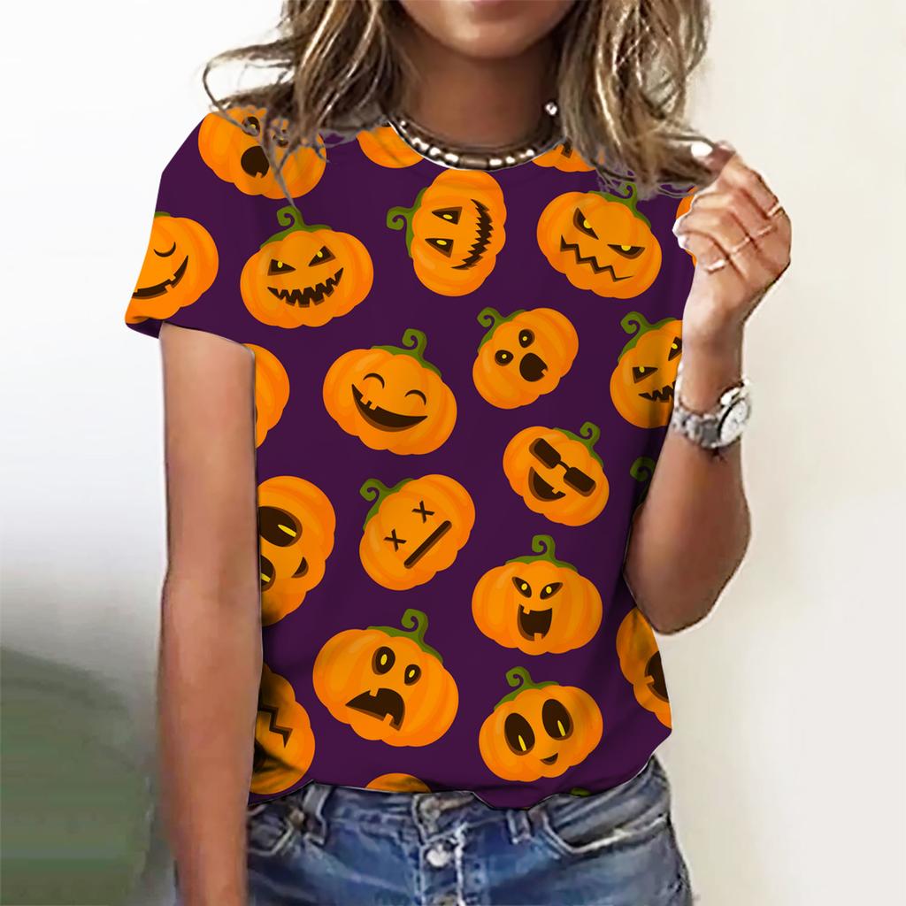 Fashion Women's T-shirt with Halloween Pumpkin Collection  Graphic 3D Printed   Summer Oversized Polyester Fiber Clothing