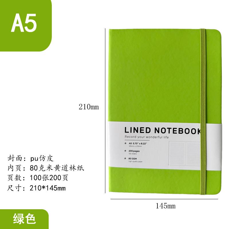 A5 Hardcover PU Leather Notebook with Strap Closure Custom Logo Journal for Office зелёный