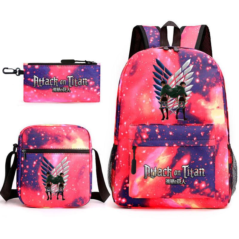Attack Giant Elementary School Bag Backpack Casual School Bag Three-piece Set