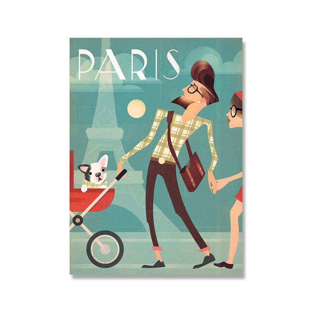 Vintage World Famous Attractions City Posters and Prints Italy Rome Hawaii Canvas Painting Wall Art for Living Room Home Decor (with Frame)