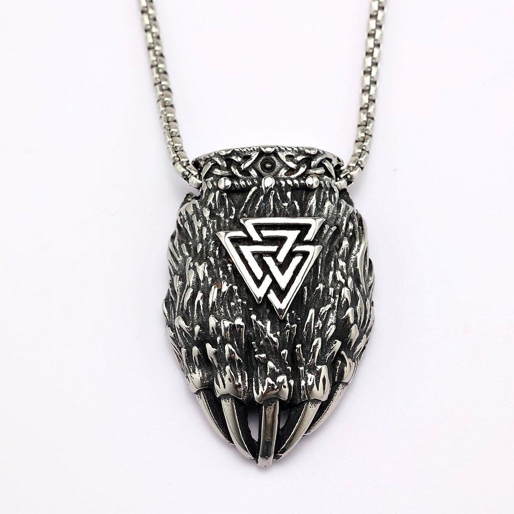 Viking Style Triangle Bear Claw Pendant Mens Titanium Steel Necklace