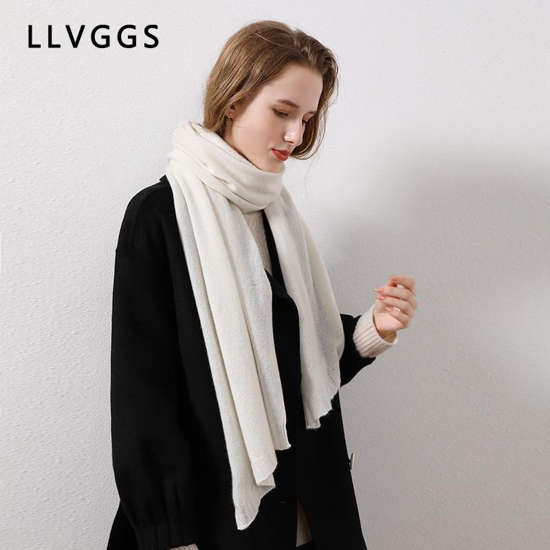 

Pure cashmere women s scarf soft and warm knitted air-conditioned room shawl with 100% cashmere solid color light luxury 180cm білий