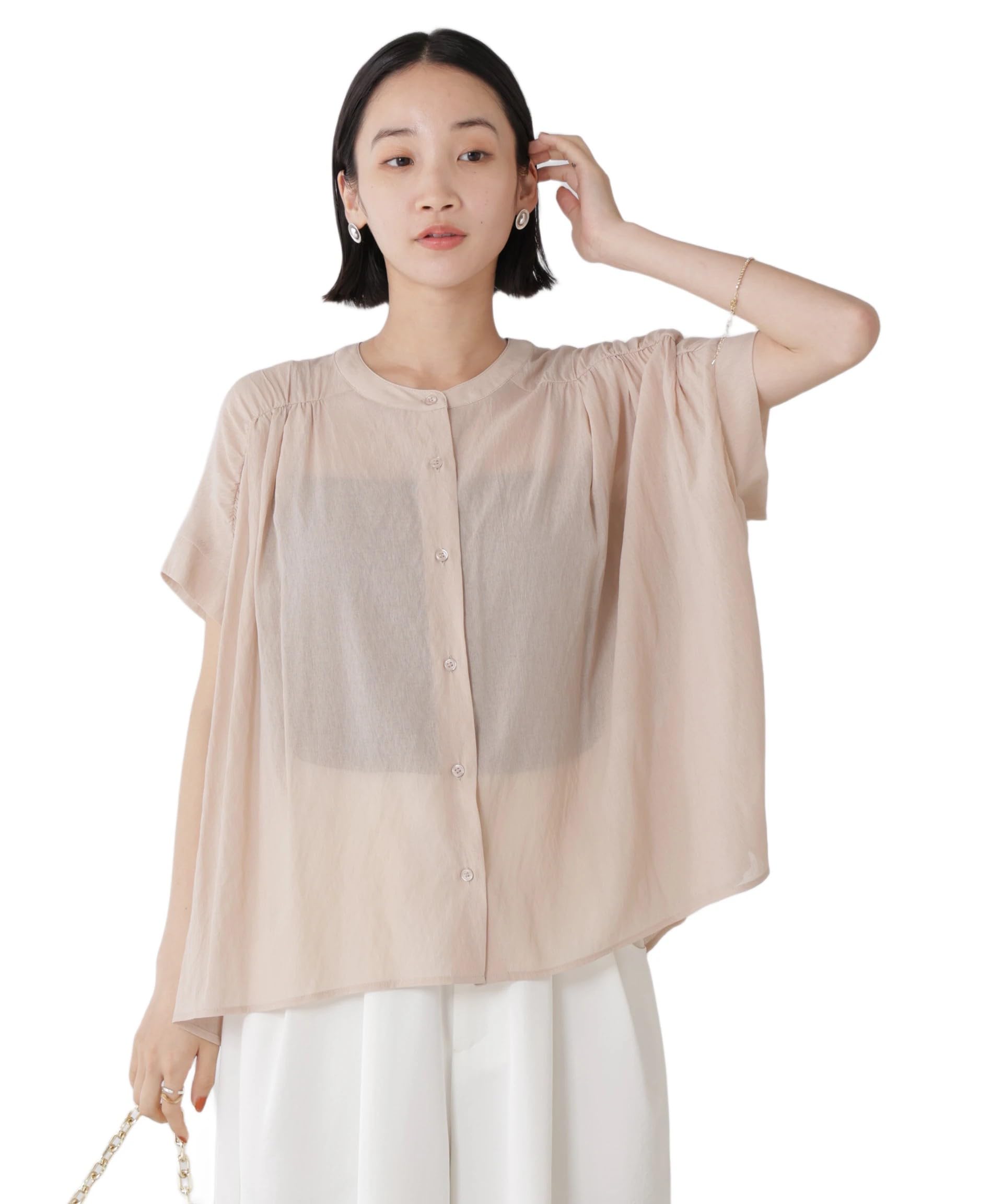 

Прозрачная блузка Nano Universe со сборками и оборкой сзади сочетается с другими F 041 Светло-бежевый Женский (Может предметы) 673-5121329