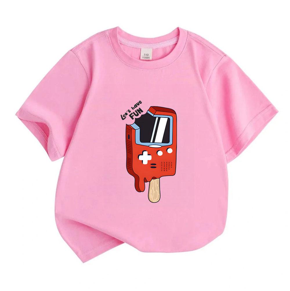 Kids Boys Girls 100% Cotton Crew Neck Short Sleeve T-Shirt, Funny Retro Gameboy Popsicle Let's have Fun Print Casual Summer Soft Breathable Tee Tops f