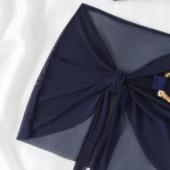 Set Costume da Bagno da Donna 3 Pezzi Set Reggiseno a Collo Alto Slip Vita Alta Sollevamento Fianchi Gonna Protezione Solare Fibbie Metalliche Costumi da Bagno da Spiaggia