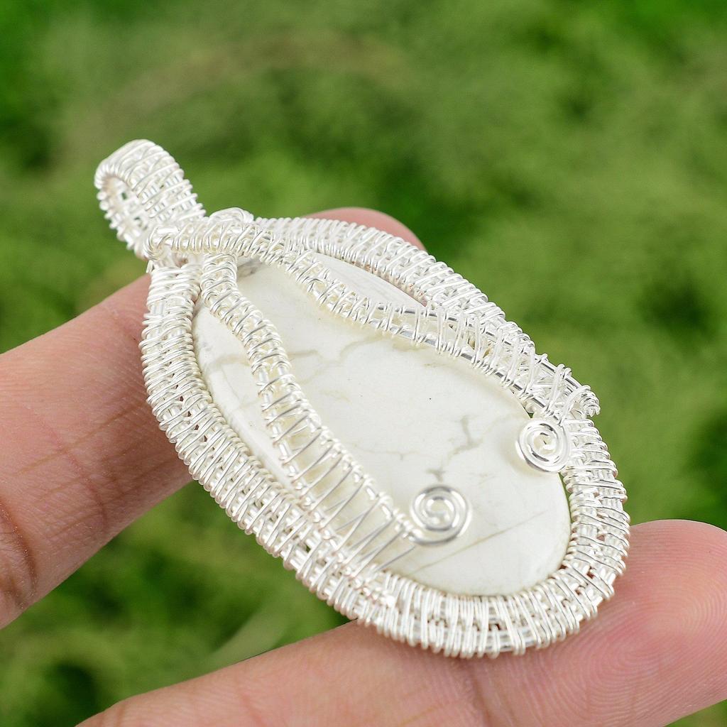 Daughters Day Sale 925 Silver Howlite Gemstone Sister Wire Wrap Pendant Jewelry