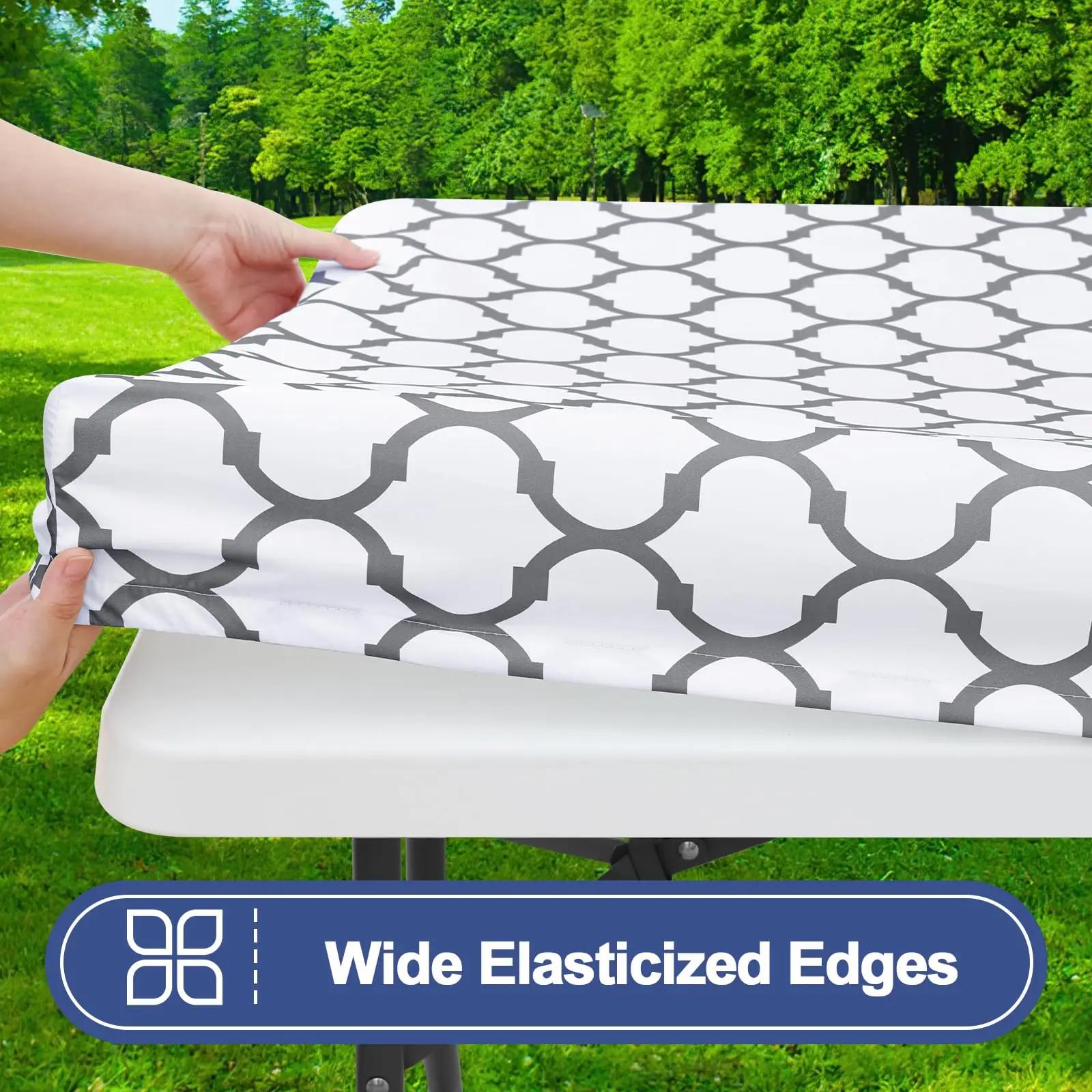 

Rectangle Table Cloth Cover, Waterproof Polyester Elastic Fitted Tablecloth, Fits for 6 Foot Folding Tables,Camping, Outdoor 76x183cm 30x70 inch білий