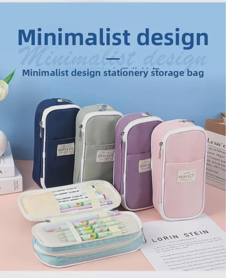 Macaron Colorblock Large Capacity Art Student Pencil Case - Double Layer Oxford Cloth Paintbrush Storage Bag