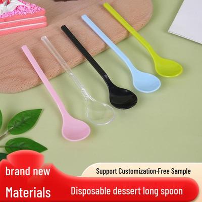 Disposable Long Handle Plastic Spoon for Fruit Salad, Cake, Ice Cream, and Yogurt - 13 Cm