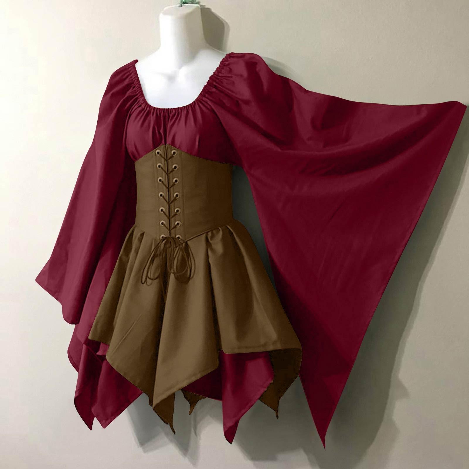 

Женское модное винтажное платье с длинным рукавом, вечернее вечернее вечернее платье для косплея XL винный