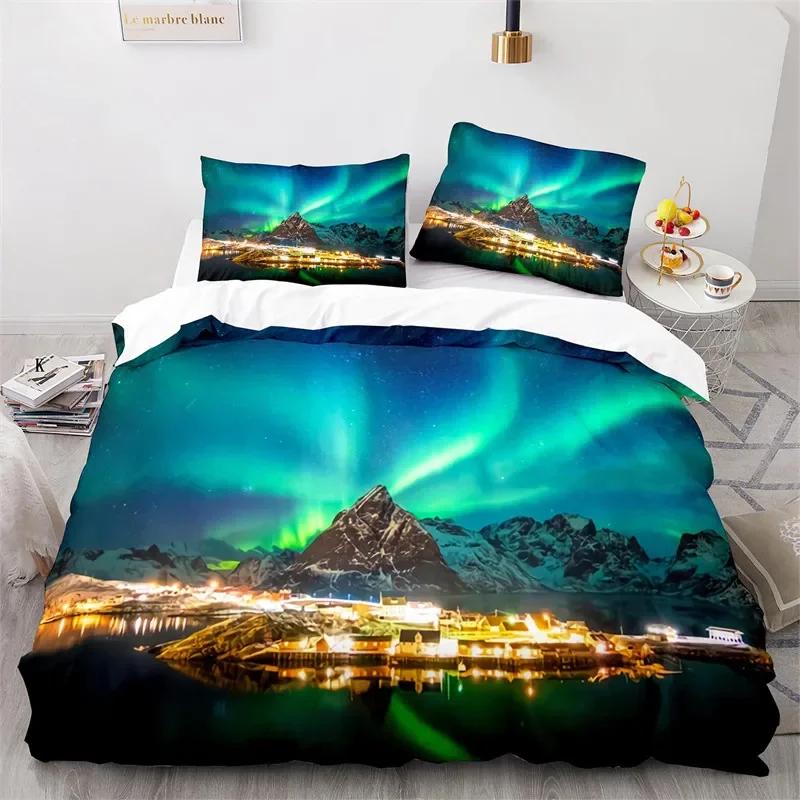 Starry Sky Galaxy Duvet Cover Natural Scenery Bedding Set Microfiber Aurora Comforter Cover King Size For Kids Adult Room Decor