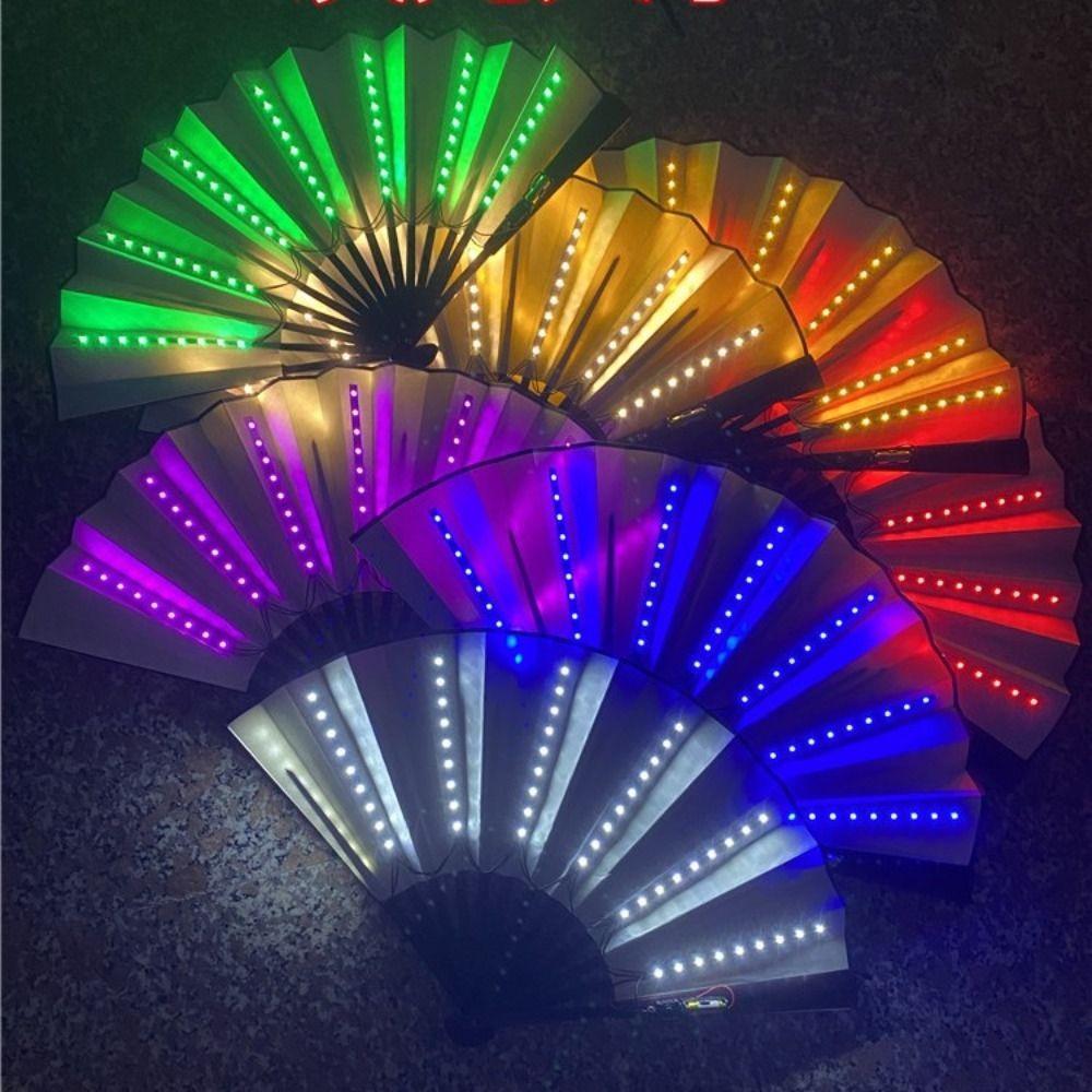 

Colorful Hand Luminous Folding Fan Folding Dancing Light Fan Party Decoration Play Fan зелений