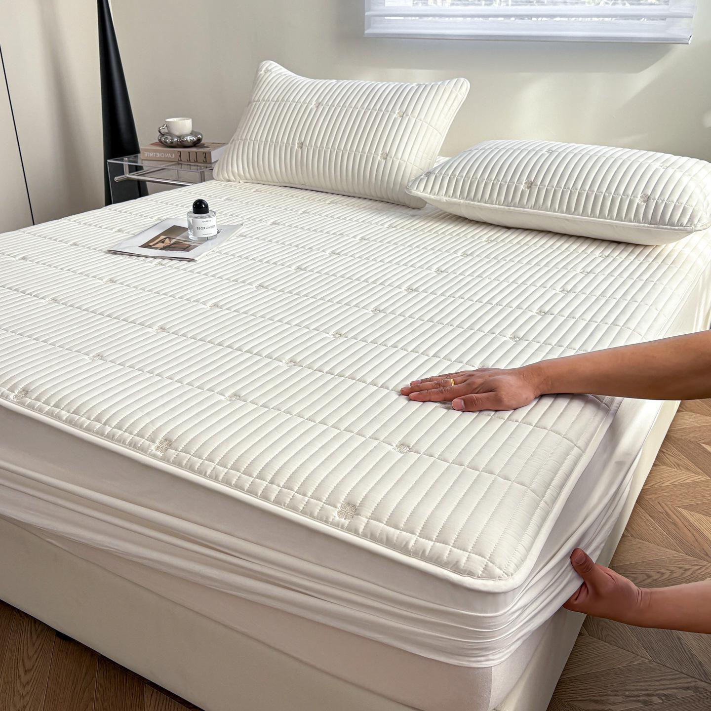 

2026 All-Cotton Alice Flower Embroidered Quilted Fitted Sheet Full Bed Cover 150x200 cm