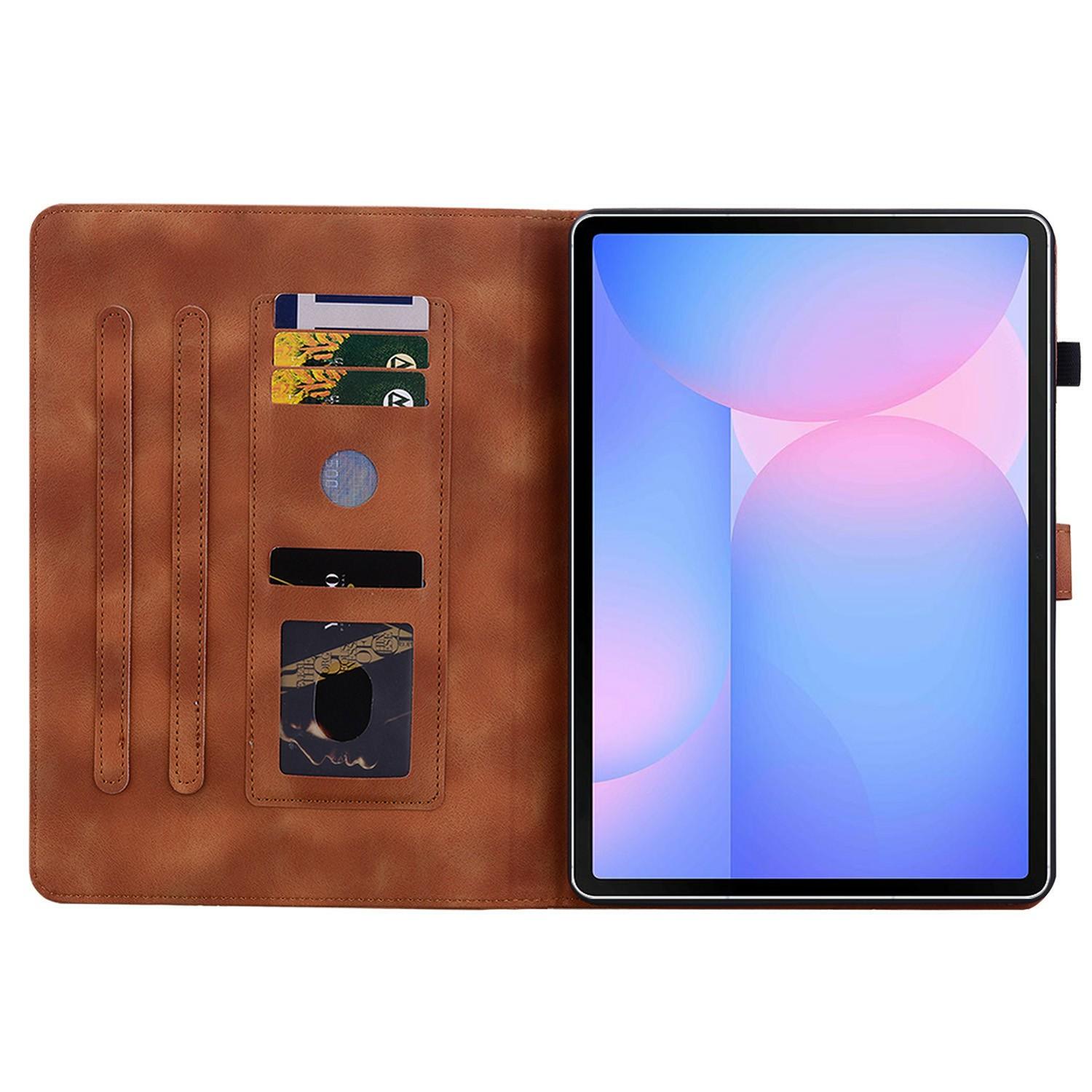 

For Samsung Galaxy Tab S10 FE+ Case Lily Flower Imprint Card Slots Leather Tablet Cover Green