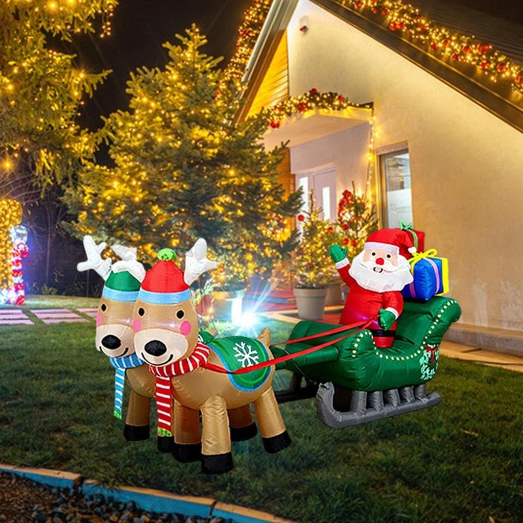 Christmas Inflatable Blow up Decoration Luminous 2.4M Funny Giant Weatherproof Santa and Sleigh for Lawn Mall Winter Plaza