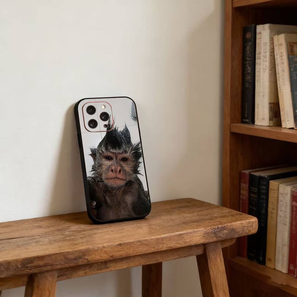 Funny Cute Monkey Meme Phone Case For iPhone 17,16,15,14,13,12,11 Plus,Pro Max,XS,Soft Silicone Black Cover