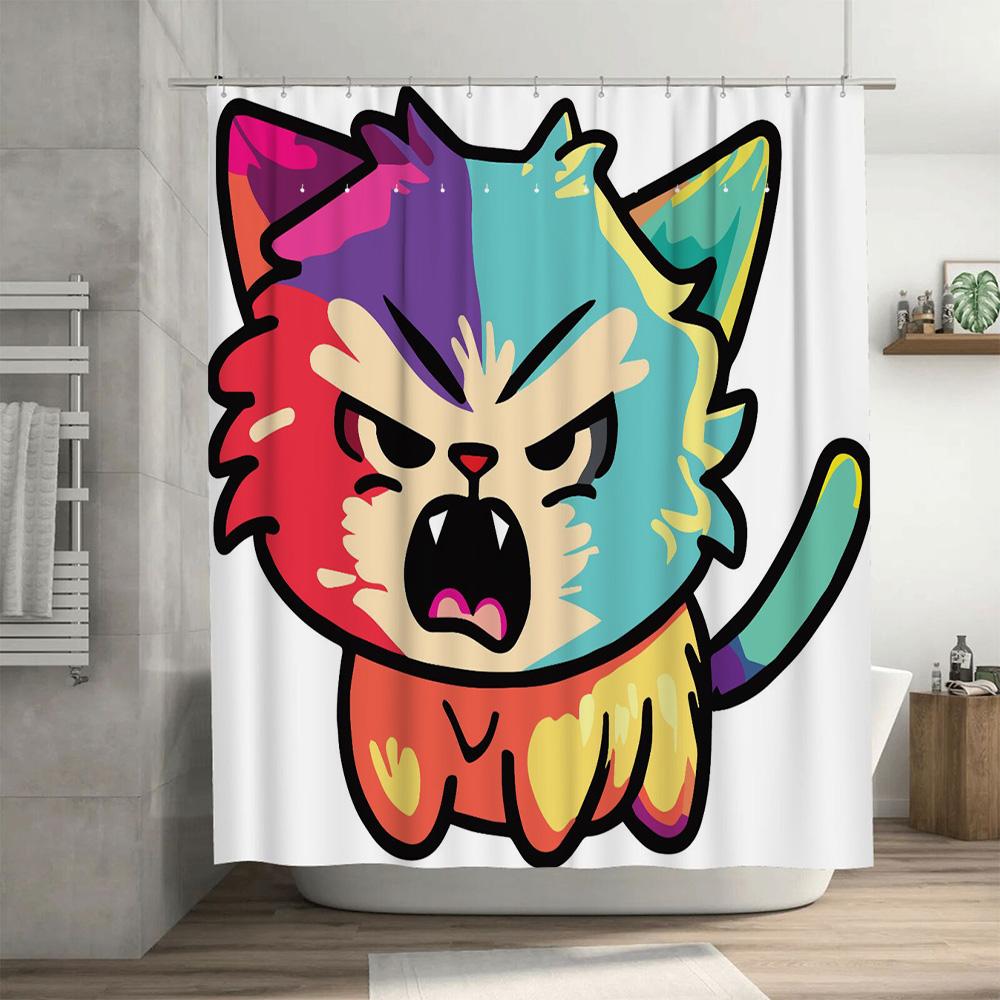 Stylish Cartoon Cat Shower Curtain with Vivid Colors for Bathroom Decor Quick Dry Waterproof Fabric