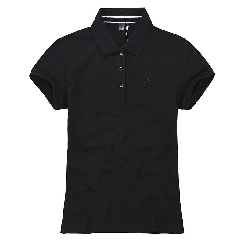 Dámské letní polo tričko s krátkým rukávem - Volný střih, Tištěné logo, Sportovní ležérní tričko z čisté bavlny