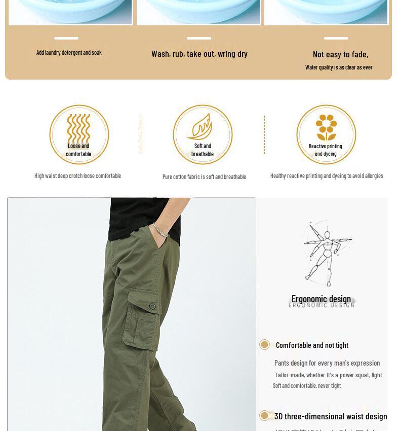 Spring & Autumn Multi-Pocket Loose Fit Casual Pants for Middle-Aged Men