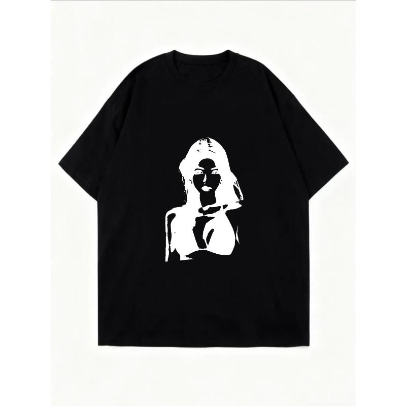 Weißes Oversized T-Shirt mit Frau-Porträt-Print für Freizeitkleidung