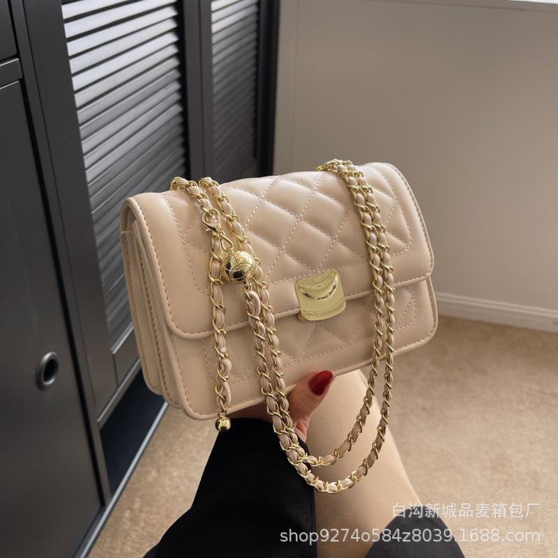 Popular popular fashion diamond chain small bag women's bag 2025 new trendy simple embroidered thread shoulder messenger bag
