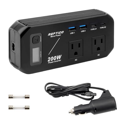 [2025 New Model] Car Inverter, Car Charger, 200W, Converts DC12V to AC100V, LCD Display, Car Charger, Compatible with 12V Vehicles, Adapter, AC O