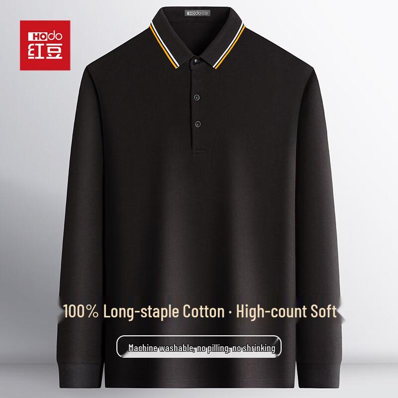 Hongdou Men's 100% Cotton Long-Sleeve Polo Shirt