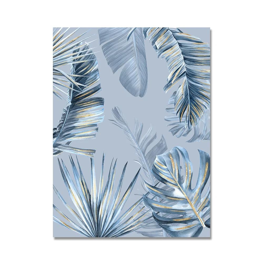 Póster de Hojas de Palma Doradas Abstractas Pintura en Lienzo de Plantas Nórdicas Naturaleza Muerta Arte de Pared Imágenes para Sala de Estar Decoración Interior del Hogar