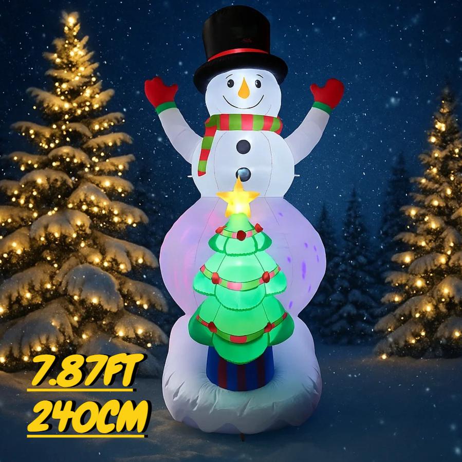 7.87FT Inflatable Snowman Christmas Tree Toy Xmas Yard Decoration Festive Gift LED Lit Christmas Supplies Home Decor Ornament