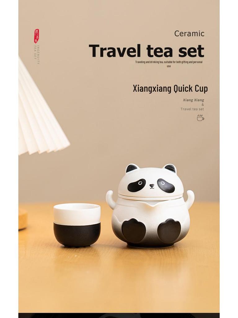 Panda Travel Tea Set: Portable Outdoor Teapot & Teacups for Camping - Elegant & Cute Design for Ladies