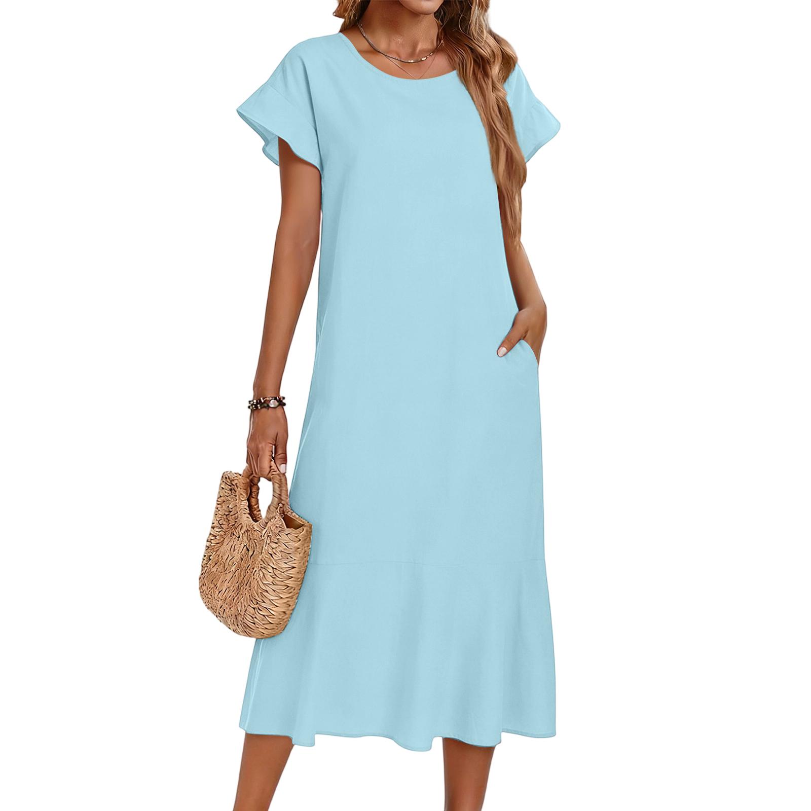 Women s Color Gold Velvet Long Sleeved Round Neck Dress S синий