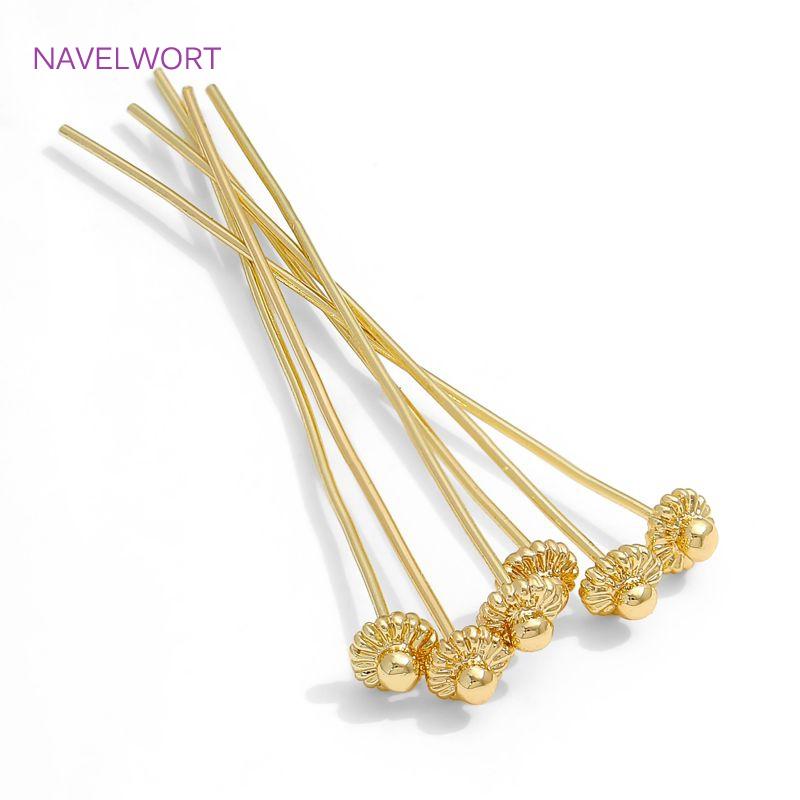 18K Gold Plated Flowers Head Pins For Jewelry,Brass Pins For Jewelry Making,Supplies For Jewelry,DIY Earrings Making Accessories